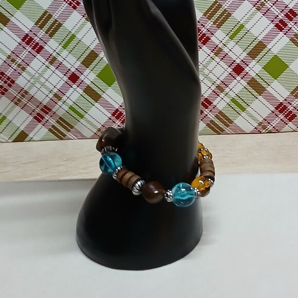 Hand Crafted Stretchy Glass Beaded Silver Tone Bracelet Fashion Jewelry #38 - Picture 8 of 11